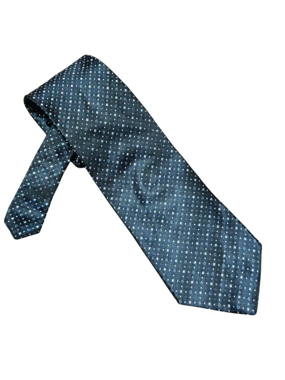 DKNY Necktie Vintage Black Blue White Geometric Pattern Made in USA 1990s Y2K